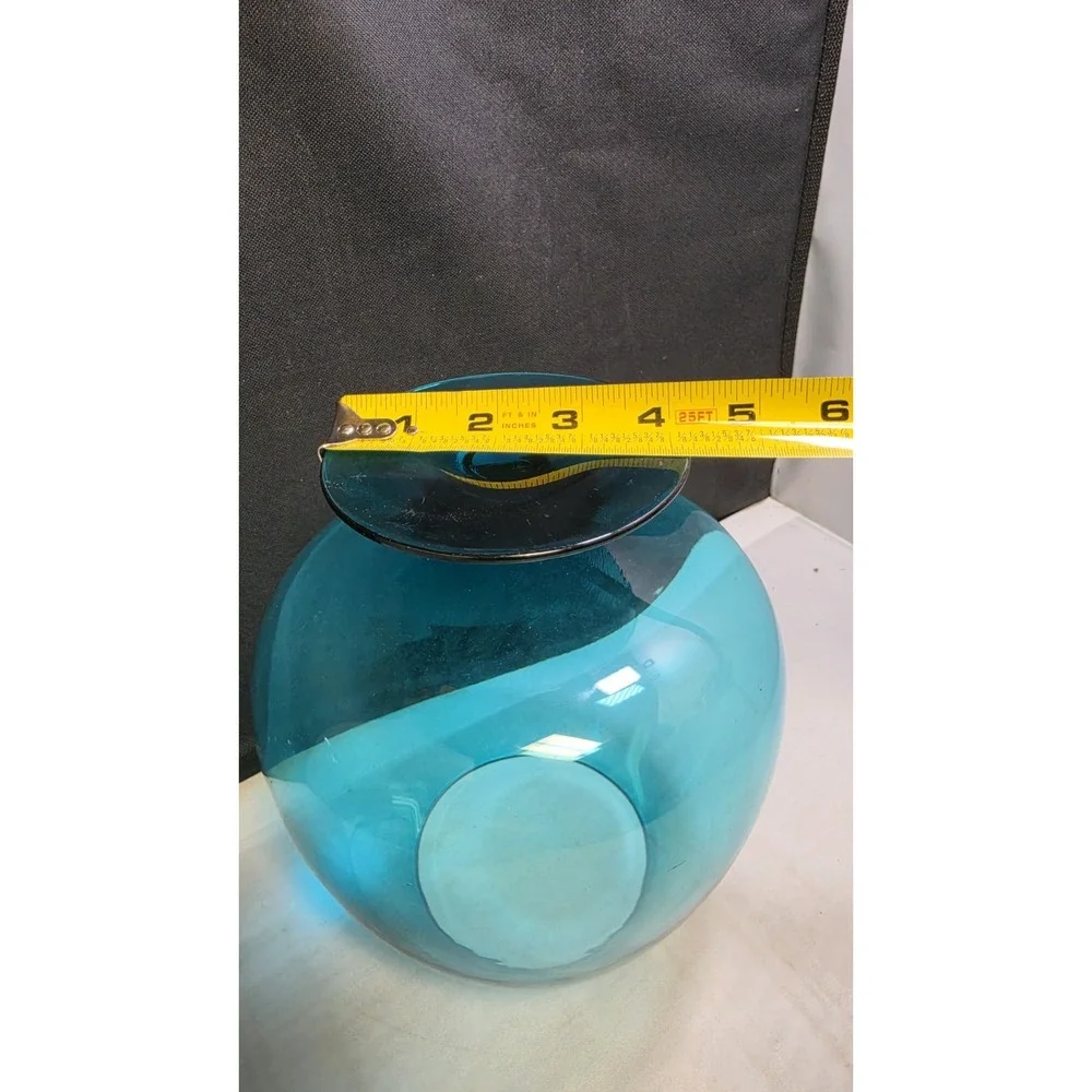 Vintage Empoli Optic Brandy Snifter Vase Art Glass Aqua Blue